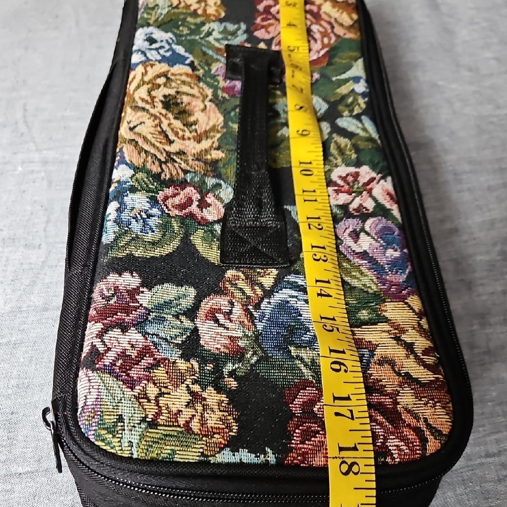 Vintage Floral Tapestry Zippered  18 " Long Craft Travel Storage Bag Case Black